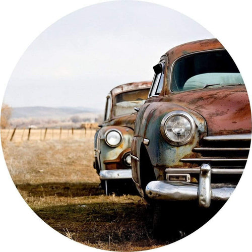 5489 r wizard genius old rusted cars Fotomural Tejido No Tejido 140x140cm Redondo | Yourdecoration.es