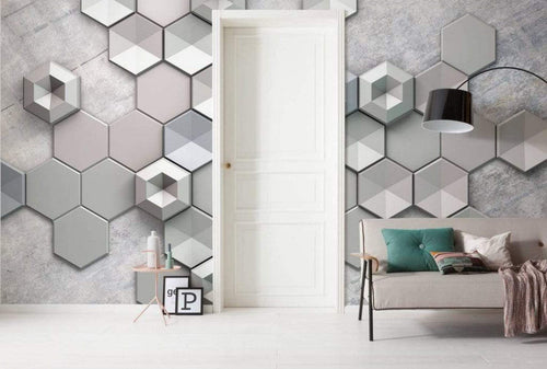 6004a vd4 komar hexagon concrete Fotomural Tejido No Tejido 400x250cm 4 Tiras Ambiente | Yourdecoration.es