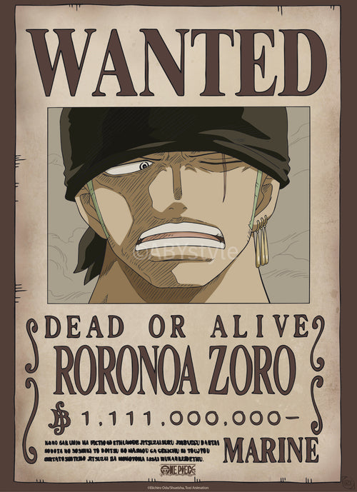 Poster One Piece Wanted Zoro Wano 38x52cm Abystyle GBYDCO624 | Yourdecoration.es