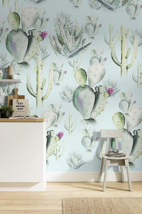 p045d vd2 komar cactus blue Fotomural Tejido No Tejido 200x250cm 2 Tiras Ambiente | Yourdecoration.es