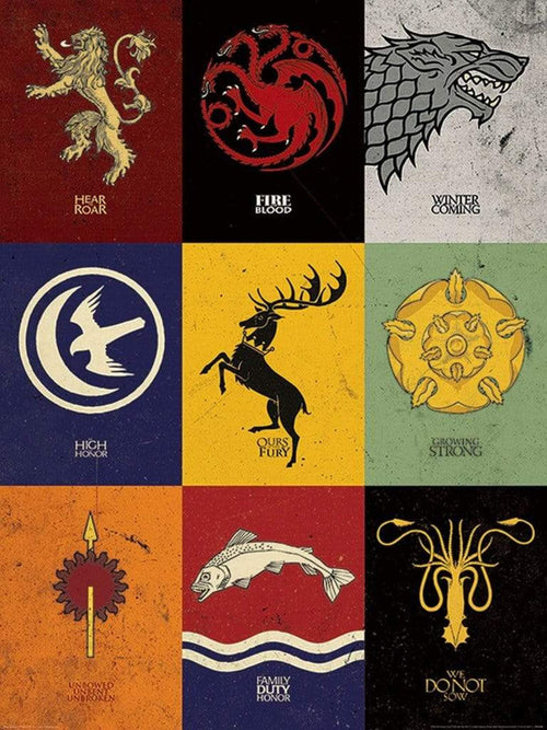 Pyramid Game of Thrones Sigils Reproducción de arte 60x80cm | Yourdecoration.es