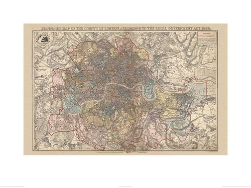 Pyramid Stanfords Map of the County of London 1888 Reproducción de arte 60x80cm | Yourdecoration.es