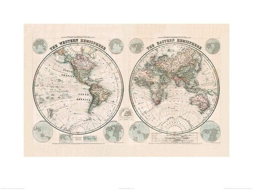 Pyramid Stanfords Eastern and Western Hemispheres Map 1877 Reproducción de arte 60x80cm | Yourdecoration.es